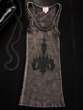 Yvette Mandell Y2K Washed Black Rhinestone Chandelier Tank M